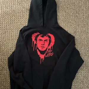 Evan Peters Stay Weird Black Hoodie with Red Graphic